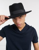 ASOS DESIGN - Größenverstellbarer, schwarzer Hut mit breiter Krempe und Band