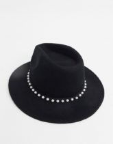 ASOS DESIGN - Größenverstellbarer Panama-Hut aus Filz mit Kunstperlenbesatz in Schwarz