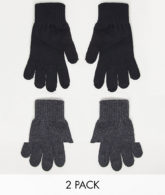 ASOS DESIGN - 2er-Pack Touch-Screen-Handschuhe aus recyceltem Polyester in Schwarz und Anthrazit-Grau