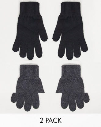 ASOS DESIGN - 2er-Pack Touch-Screen-Handschuhe aus recyceltem Polyester in Schwarz und Anthrazit-Grau