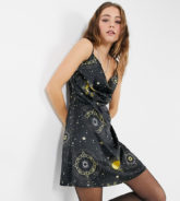 Wednesday's Girl - Camisole-Kleid aus Satin mit Himmelskörperprint-Schwarz