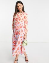 Closet London - Langärmliges Midaxi-Kleid mit Punktemuster in kontrastierenden Pastelltönen-Mehrfarbig