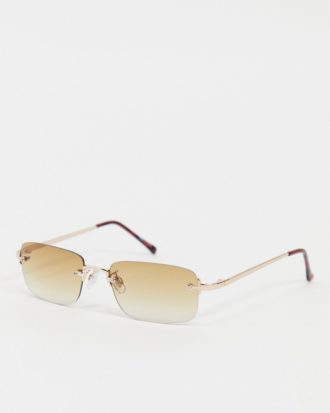 Pieces - Eckige Sonnenbrille im Stil der 90er mit getönten Gläsern in Hellbraun