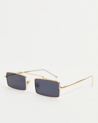 My Accessories London - Rechteckige, goldfarbene Sonnenbrille mit schwarzen Gläsern