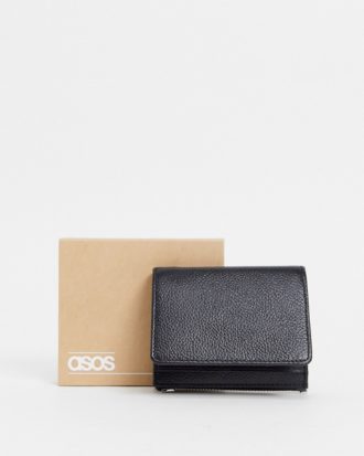 ASOS DESIGN - 2-in-1-Geldbörse aus Leder mit abnehmbarem Kartenetui in Schwarz