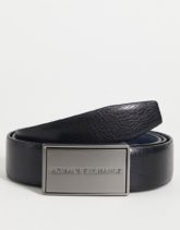 Armani Exchange - Gürtel in Schwarz mit Plakettenschnalle und Logo