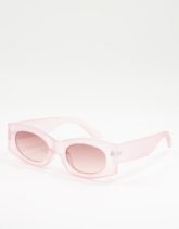 ASOS DESIGN - Eckige Sonnenbrille in Rosa mit Gläsern in Hellrosa