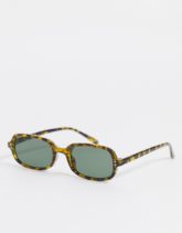 ASOS DESIGN - Eckige Sonnenbrille in Schildpattoptik in Khaki mit grün getönten Gläsern