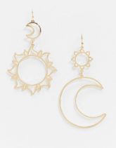 ASOS DESIGN - Goldfarbige Ohrringe mit ausgechnittenem Mond und Sonne