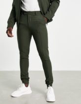 ASOS DESIGN - Elegante Hose mit engem Schnitt und sportlichen Bündchen aus grünem Seersucker