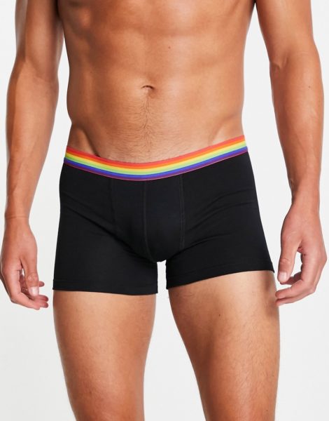 ASOS DESIGN - Unterhose mit Bund mit Regenbogendesign-Schwarz