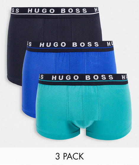 BOSS - 3er-Pack Unterhosen in Blau/Grün/Schwarz mit durchgehendem Logoprint am Bund-Mehrfarbig