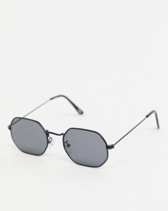 ASOS DESIGN - Angeschrägte Sonnenbrille in Schwarzmetall mit rauchig getönten Gläsern