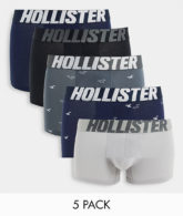 Hollister - 5er-Pack Unterhosen mit Ton-in-Ton-Logobund, einfarbig und mit durchgehendem Logo in Schwarz/Grau/Marineblau-Mehrfarbig