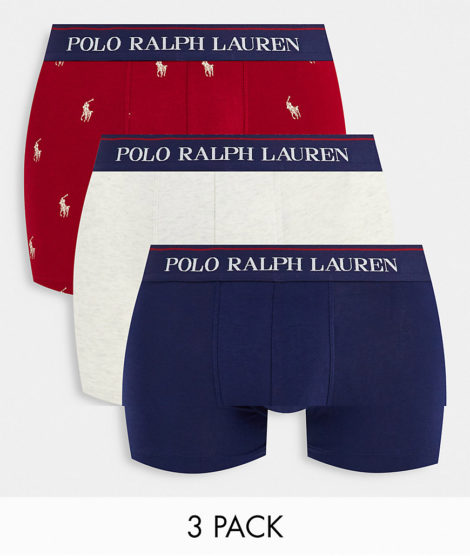 Polo Ralph Lauren - 3er-Pack Unterhosen in Navy/Rotgold mit Textlogo am Bund und durchgängigem Polospielerlogo in Creme-Mehrfarbig