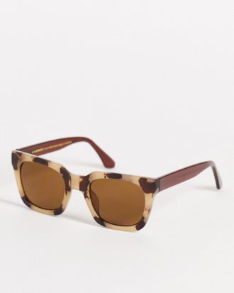 A.Kjærbede - Nancy - Eckige Unisex-Sonnenbrille in cremefarbener Schildpattoptik im Stil der 70er-Weiß
