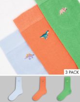 ASOS DESIGN - 3er-Pack Socken in Pastellfarben mit Dinosaurer-Stickerei-Mehrfarbig
