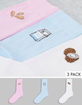 ASOS DESIGN - 3er-Pack Socken mit aufgesticktem Milchbeutel-Motiv-Mehrfarbig