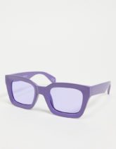 ASOS DESIGN - Eckige Oversize-Sonnenbrille in Lila im 70er-Stil mit getönten Gläsern-Blau