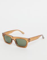 ASOS DESIGN - Eckige Sonnenbrille aus braunem Kunststoff im Stil der 70er mit getönten Gläsern