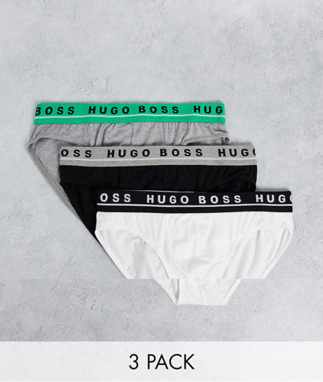 BOSS - 3er-Pack Unterhosen in Schwarz/Grau/Weiß mit farbigem Bund-Mehrfarbig