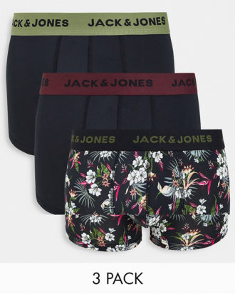 Jack & Jones - 3er-Pack Unterhosen aus Mikrofaser in Schwarz und mit Blumenprint