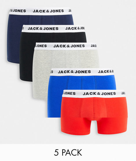 Jack & Jones - 5er-Pack mehrfarbiger Unterhosen mit farblich abgesetztem Bund-Schwarz