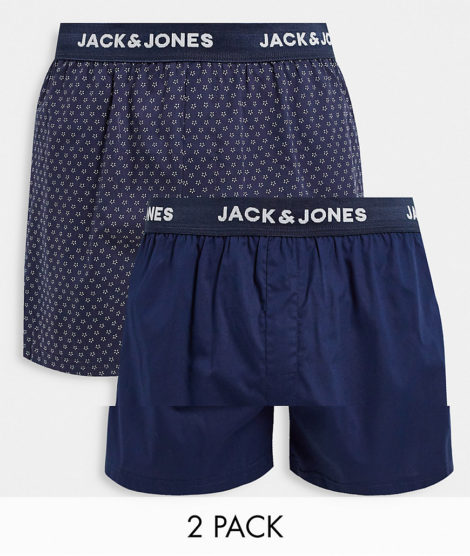 Jack & Jones - Boxershorts mit marineblauem Print im 2er-Pack