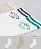 Jack & Jones Originals - Crew-Socken in Weiß und Braun mit Logo im 3er-Pack-Mehrfarbig