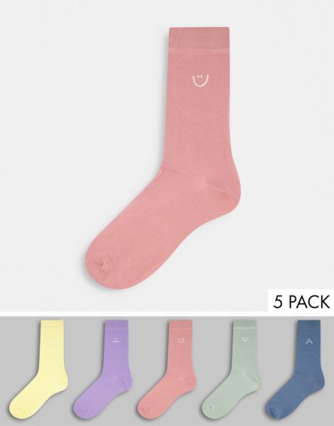 New Look - Mehrfarbige Socken mit Stickerei, 5er-Pack