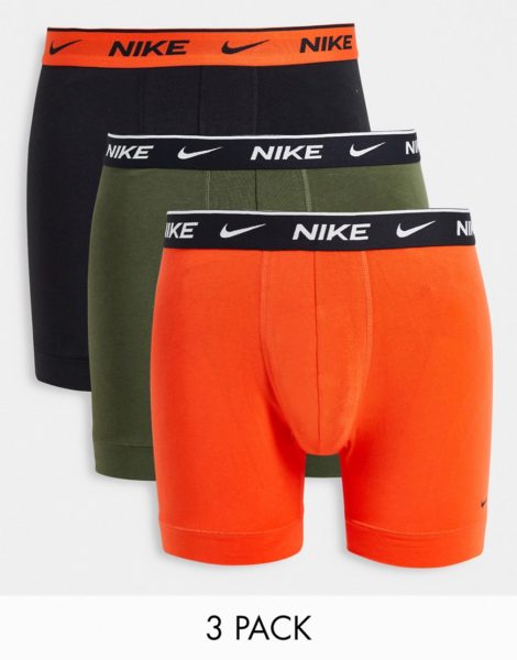 Nike - 3er-Pack Boxershorts aus Baumwoll-Stretch in Orange/Khaki/Schwarz-Mehrfarbig