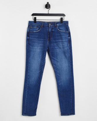 Pull&Bear - Enge Jeans in dunkler Waschung-Blau