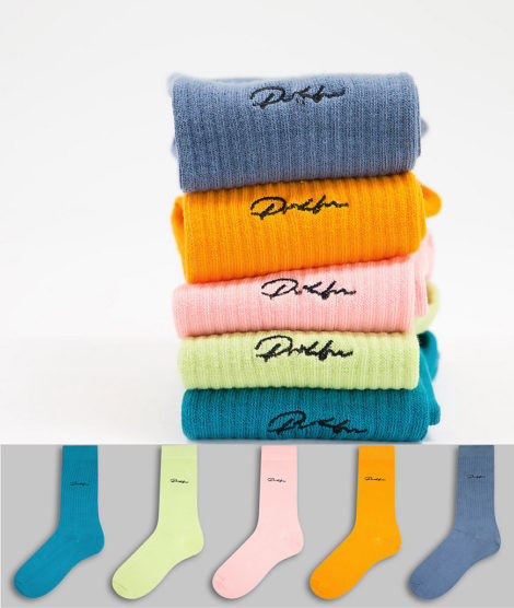 River Island - 5er-Pack mehrfarbige Socken mit Logo-Orange