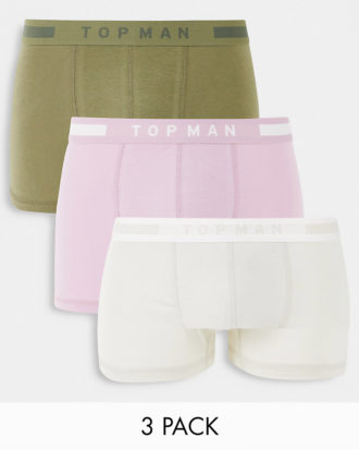 Topman - Unterhosen in Khaki und Grau, 3er-Pack-Grün