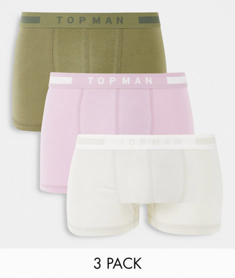 Topman - Unterhosen in Khaki und Grau, 3er-Pack-Grün