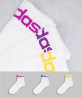 adidas Originals - adicolor - 3er-Pack Socken in Weiß mit umgeschlagenem Schaft und Logo in Pastelltönen