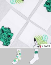 ASOS DESIGN - 2er-Pack Pokemon-Socken mit grünem Blattmotiv-Mehrfarbig