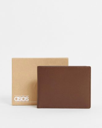 ASOS DESIGN - Braune Leder-Brieftasche mit Münzfach innen