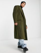 ASOS DESIGN - Langer Mantel aus strukturiertem Wollmix mit extremer Oversize-Passform in Khaki-Grün