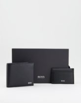 BOSS - Geschenkset mit Brieftasche und Kartenetui aus schwarzem Leder