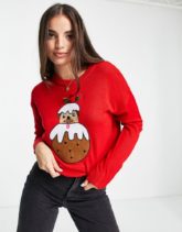 Brave Soul - Weihnachtspullover mit Mops-Design-Rot