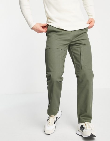 Topman - Hose mit geradem Schnitt in Khaki-Grün