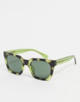 A.Kjærbede - Nancy - Eckige Unisex-Sonnenbrille in dunkelgrüner Schildpattoptik im Stil der 70er