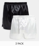 ASOS DESIGN - 2er-Pack Boxershorts aus Satin in Schwarz und Weiß-Mehrfarbig