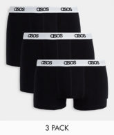 ASOS DESIGN - 3er-Pack Unterhosen in Schwarz mit Logoschriftzug am Bund