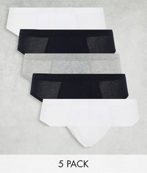 ASOS DESIGN - Unstrukturierte Slips in Schwarz-Weiß im 5er-Pack-Mehrfarbig