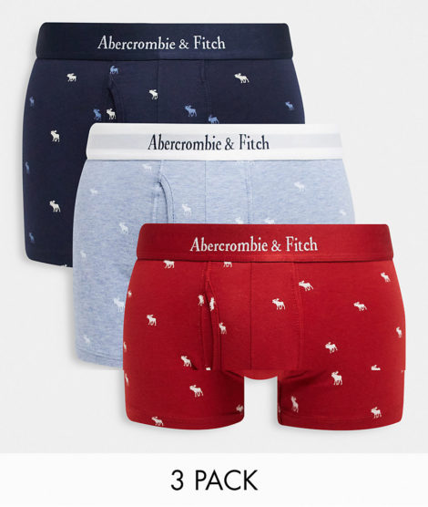Abercrombie & Fitch - 3er-Set Unterhosen mit Logo-Bund in Rot/Blau/Schwarz-Mehrfarbig
