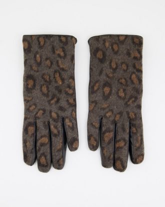 Barney's Originals - Handschuhe aus echtem Leder in Grau mit Leopardenmuster