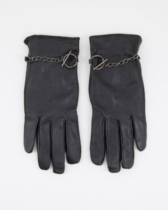 Barney's Originals - Handschuhe aus echtem Leder in Schwarz mit Kettenverzierung