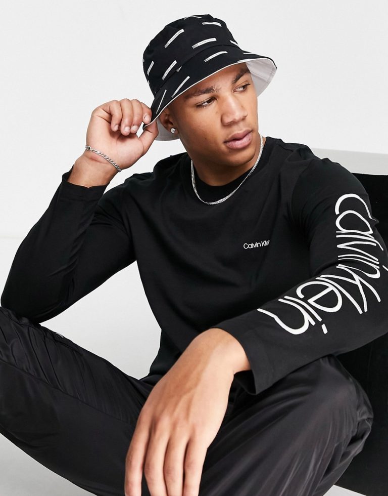 Calvin Klein Jeans - Anglerhut in Schwarz mit durchgehendem Logoprint